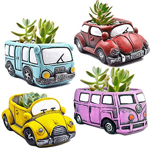 Ascrafter Paquete de 4 macetas para Plantas suculentas, macetas pequeñas para Plantas de Interior con Agujero de Drenaje, Maceta Decorativa de jardín para suculentas, Maceta de Cactus