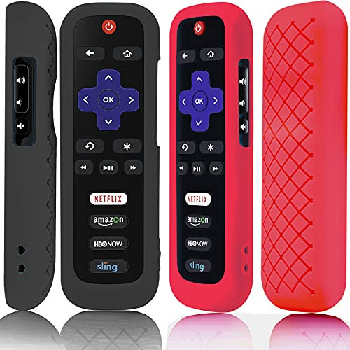 2 Pack Remote Case Battery Cover for TCL Roku Smart TV Steaming Stick Remote, Silicone Protective Controller Universal Sleeve Skin Black and Red