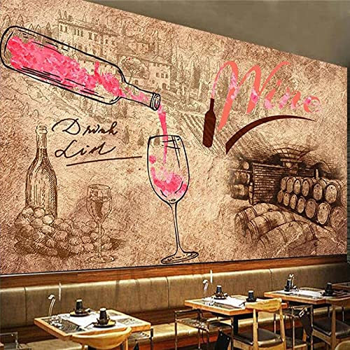 XTSWallpaper Auto Adhésif Stickers 3D Muraux - 140X70Cm Vintage Marron Verre À Vin - Papier Peint Murales Panoramique 3D Papier Peint Personnalisé Photo Murale Cafe Tv Fond Peinture Murale