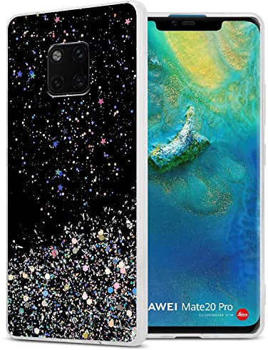 Cadorabo Hülle kompatibel mit Huawei Mate 20 PRO Rundumschutz TPU Silikon Case Mädchen Glitzer Strass Design Slim Kratzfest Weiche Gummi Bling Schutzhülle für Huawei Mate 20 PRO in Schwarz
