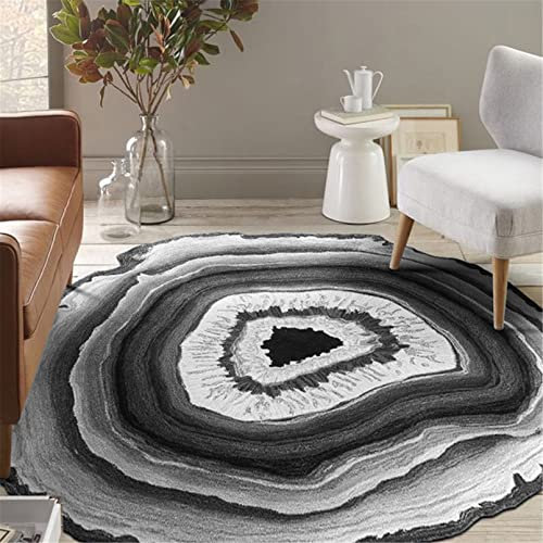 SWECOMZE Teppich rutschfeste Holzoptik Runde 3D Printed Annual Ring Teppiche für Schlafzimmer Wohnzimmer Deco (grau,140cm)