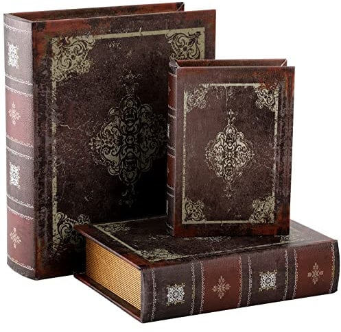 Tosnail 3 Pack Decorative Book Boxes with Magnetic Cover, Wooden Antique Book Decorations Vintage Book Storage Box - Retro Floral Pattern