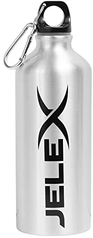 JELEX Aqua Trinkflasche 600ml Wasserflasche mit dichtem Verschluss und Karabinerhaken, spülmaschinenfest, für Training, Outdoor, Freizeit und weitere Sportarten, BPA-frei silber