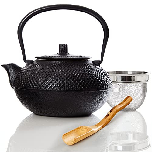 Bonvivre Teekanne aus emailliertem Gusseisen 1,4 L - Tetsubin im japanischen Stil - ideal für asiatische Teezeremonien - Wärmespeichernder Teekessel