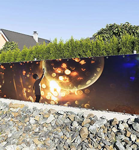 MyMaxxi Zaunbanner Sichtschutz - Magische Glühbirne mit Schmetterlingen - Abdeckung für Terrasse Zaun - Windschutz Sonnenschutz Blickdicht - Zaunverkleidung wetterfest -