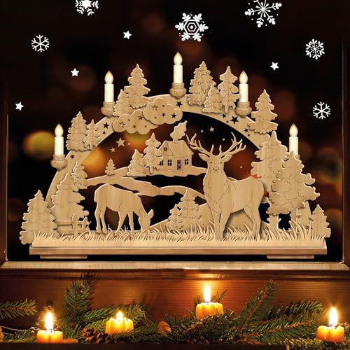 Wandtattoo Loft Fensterbilder Weihnachten mit Schwibbogen in Holzoptik – Wiederverwendbar – A2 Bogen, 31 Sticker – Weihnachstdeko Fenster Kinderzimmer, Weihnachtsbilder Fenster, Fensterbild Winter