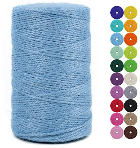 LEREATI Cuerda de Yute 2mm x 200m, Hilo de Yute Cuerda Yute Natural, Cordel Fina Cuerda Huerto, Hilo de Cañamo para Floristería Manualidades Jardín Envolver Regalos Decoración Navideña (Azul Claro)