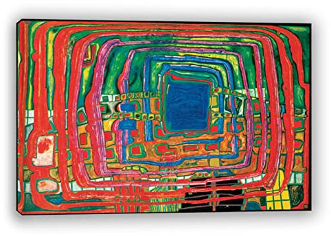 Leinwanddruck, gerahmt, Friedensreich Hundertwasser, berühmtes Gemälde, Reproduktion, Leinwand, Kunstdruck, für Wohnkultur, Holzrahmen, 80 x 128 cm, gerahmt
