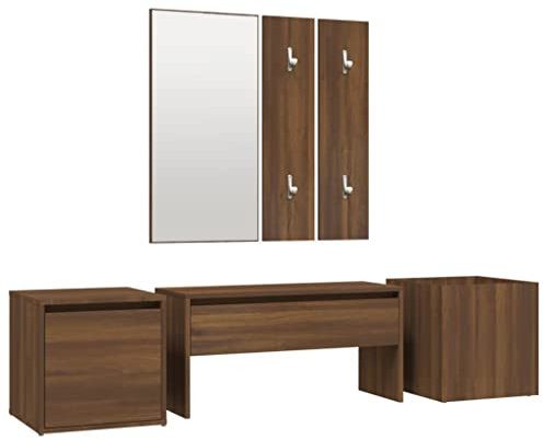 vidaXL Garderobenset, Garderobe für Flur, Flurgarderobe mit Spiegel Flurbank Box Pflanzkasten Garderobenpaneele, Wandgarderobe Flurmöbel, Braun Eichen-Optik Holzwerkstoff