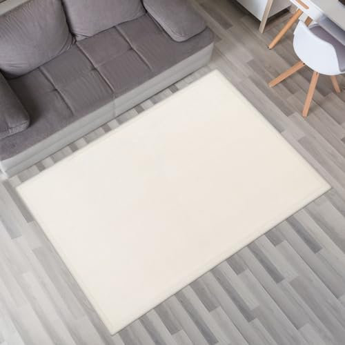 TT Home Krabbelmatte Babyzimmer Teppich Spielmatte Kinder Unifarben rutschfest Flauschig, Farbe: Beige Creme, Größe:140x200 cm