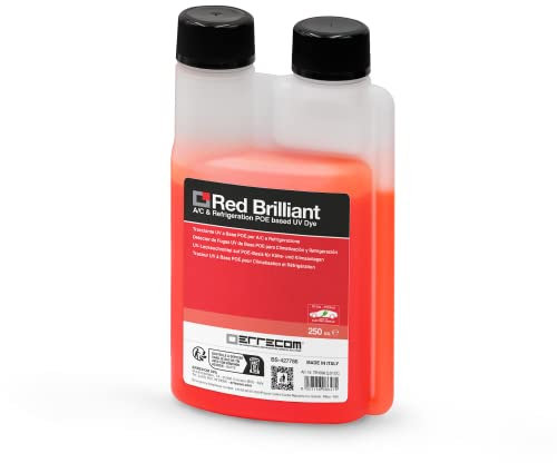 ERRECOM Red Brilliant – 250 ML, Traceur Fluorescent UV à Base POE pour localiser Fuites de Gaz Réfrigérant dans Les Systèmes de Climatisation de Véhicules avec Compresseur Electrique