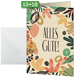 SIGEL DS612 Glückwunschkarten Geburtstagskarten Alles Gute, A6, 10er Set mit Umschlägen, aus nachhaltigem Graspapier , ideal zum Bedrucken, aus nachhaltigem Papier