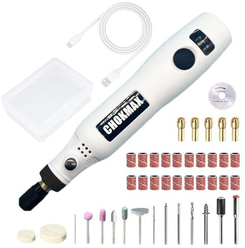 CHOKMAX Utensile rotante senza fili, 3,7 V, mini kit multiuso rotante agli ioni di litio, con velocità variabile, kit di 42 accessori per smerigliatrice elettrica fai da te per lucidatura, pulizia e