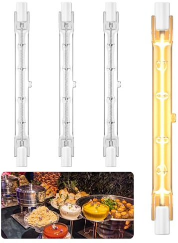 BrightArk Food Heat Lamps 500W Heat Lamp Bulbs, 240v 118MM R7S Jacketed Food Lamp Bulb,Gantry Lights Food Lamp Bulb Catering Food Safe Heat Lamp for Buffets, Canteen, Hospitality 4 PCS