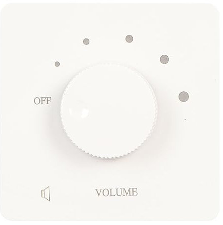 50W in Wall Volume Control, Flush in Wall Plate Rotary Knob 5 Gears Tuning Knob Volume Controller for Home Ceiling Speakers Multimedia Audio Controller (White)