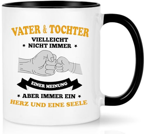 Joymaking Kaffeetasse Vatertagsgeschenk für Vater von Tochter Geburtstagsgeschenk Papa Tasse mit Spruch - Vater Tochter vielleicht nicht immer einer Meinung aber immer ein Herz und eine Seele, 320ml