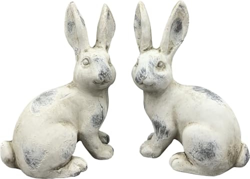 finehomegarden Hase Valo Osterfigur Creme 2Fsort. Vintage Polyresin 11x6cm H15cm Skulptur Ostern