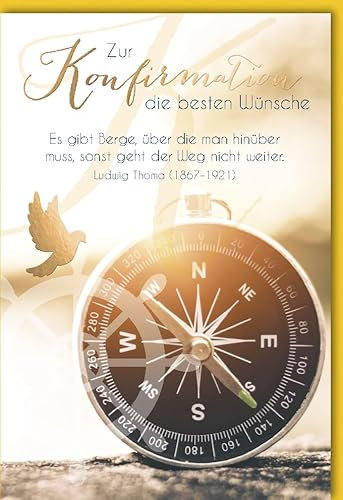 Verlag Dominique Glückwunschkarte Konfirmation Motiv Kompass Spruch Es gibt Berge - mit Umschlag