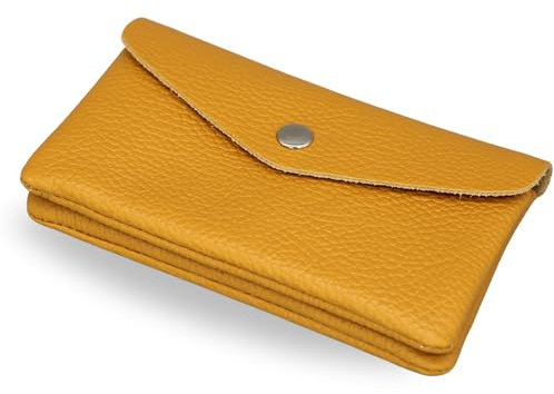 Brise Art Geldbörse Damen Leder Midi Handgemachte Portemonnaie Damen Geldbeutel 2 Fächer Stylisch Verschließbar mit Druckknopf und Zipper Made in Italy (Senfgelb)