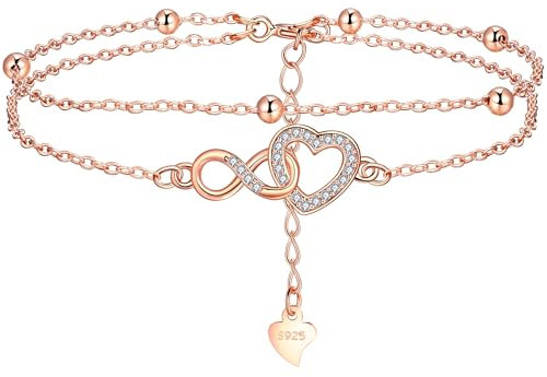 Lydreewam Unendlichkeit Herz Armband Silber 925 für Damen Doppel Layered Freundschaft Armkette mit Kugeln und Weiß Zirkonia Muttertag Geburtstag Geschenk, Armbänder verstellbare 17+4cm