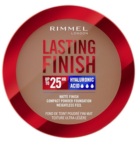 Rimmel London, Lasting Finish 12 Cinnamon Compact Foundation, Soft-Focus, mattes Finish, vollständige Abdeckung, SPF20, vegane Formel, 7 g