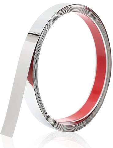 Finitura per piastrelle in striscia di metallo in acciaio inossidabile, nastro argentato Nastro metallico per bordi per piastrelle Finitura in metallo autoadesivo (5 m x 1 cm)