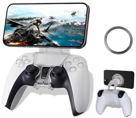 NBCP Magnetic PS5 Controller Phone Mount Clip for Playstation 5 DualSense Controller, Adjustable Mag-Safe Holder Accessories for iPhone and Android Phones, Ultra-Strong Magnets, 360° Rotation, Black