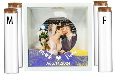 Kit de sable personnalisé pour cérémonie de mariage familial – Ensemble de sable personnalisé avec noms/photo – Bouteille de lune de miel en acrylique transparent décoratif pour anniversaire de