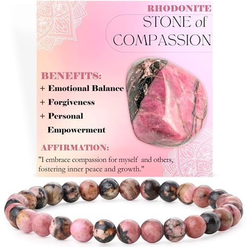 Bivei Rhodonit - Mitgefühl - Perlenarmband für Frauen 6mm Halbedelstein dehnbarer elastischer Schmuck Yoga Geschenke