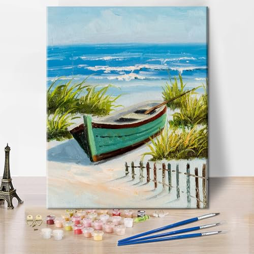 TISHIRON Malen nach Zahlen Erwachsene Strandlandschaft Malen-nach-Zahlen Set für Erwachsene auf Leinwand Malen Nach Zahlen ab 9 Jahre mädchen DIY Ölgemälde für Erwachsene Malen-nach-Zahlen, 40X50cm