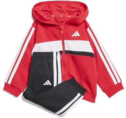 adidas Unisex Baby ESSENTIALS TIBERIO 3 STRIPES FLEECE TRACKUIT, pure ruby/white/black, 2-3 Years
