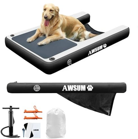 AWSUM 120x100cm Hunderampe Aufblasbar Hunde Wasserrampe Aufblasbare Dog Ramp Hundeboot Rampe Leiter Schwimmrampe Welpe Planke Schwimmdock Plattform für Hunde bis zu 80 kg, für Pool, Boote, Docks, Seen
