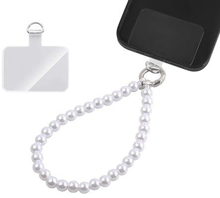 Catena per cellulare con perline colorate in madreperla - Laccetto da polso universale per cellulare con patch per ogni custodia di cellulare | Laccetto per cellulare da appendere al collo (24 cm)