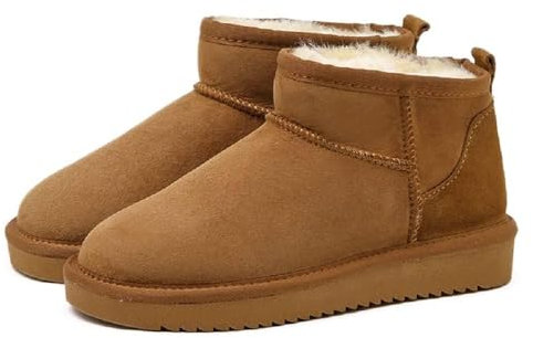 Klassische Mini-Stiefelette mit Fell Gefüttert, Winterschuhe Damen, Winterstiefel Damen Warm Gefüttert Schneestiefel Schlupfstiefel Knöchelhohe Damenstiefel Winter Boots Rutschfeste (Braun,39)