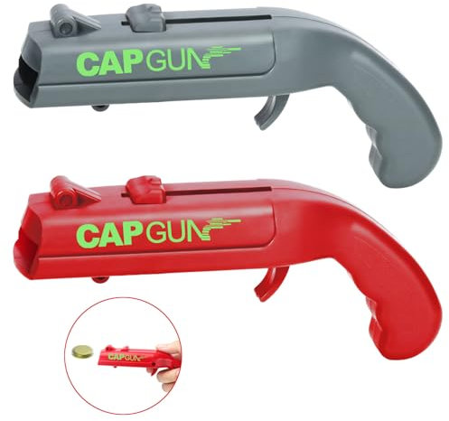 Lot de 2 décapsuleurs en forme de pistolet - Décapsuleur amusant - Cadeaux de bière pour homme - Pistolet pour une utilisation à la maison, au bar ou lors de fêtes (gris, rouge)