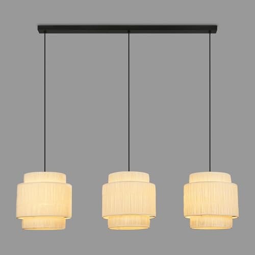BRILONER - Pendelleuchte mit Bastschirm, 3x E27 Fassung, max. 10 W, Boho, aesthetic, Hängeleuchte, Hängelampe Esstisch, Esszimmerlampe hängend, Wohnzimmerlampe, 116 x 25 x 128,5 cm (LxBxH), Natur