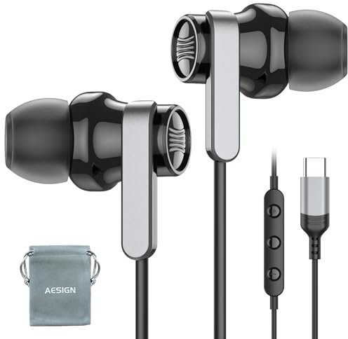 USB C Headphone for Samsung S25 S24 S23 Ultra FE S22 A55 A54 A16 Wired Earbuds Magnetic in-Ear Type C Earphone with Microphone Volume Control Stereo Noise Canceling for iPhone 16 Pro Max Pixel 9 8a