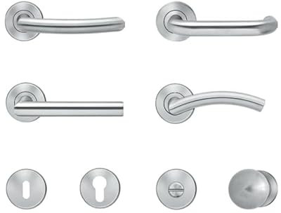 Steinau KG Edelstahl Türbeschlag Set für Innentüren - DIN-L/R - 54mm Rosette - Matt - Zimmertür - Holztür - Türklinke (Hamburg, Profilzylinder (PZ))