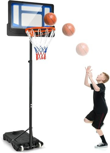 FANTASK Panier de Basket réglable en Hauteur de 90 à 210 cm avec Support et 2 Roues, Panier pour Enfants, Adolescents, Bleu