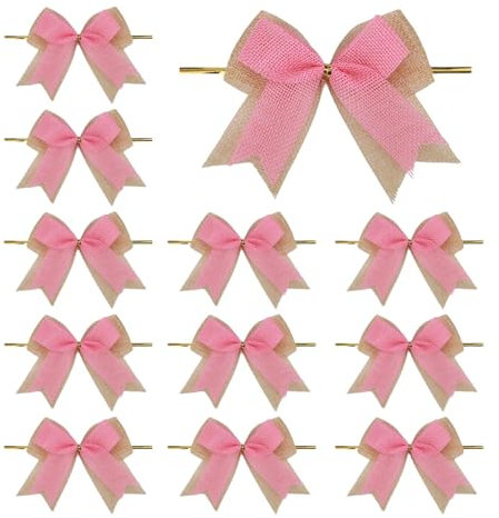 12 lazos de arpillera de doble , color rosa, 4 pulgadas, decoración rústica para árboles de Navidad, vacaciones, casa de campo, decoración de corona de otoño