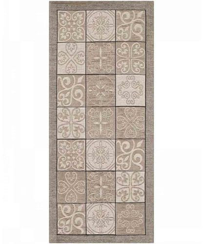 Tappeto disegno MAIOLICA TORTORA decorazione piastrelle ceramica, tappetino bagno multiuso lavabile in lavatrice e anti-scivolo cm.55x80