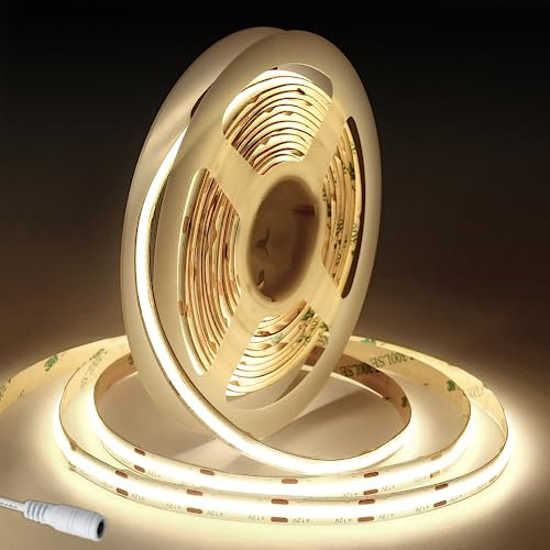 Fosingut Ruban LED COB 5m, DC12V 8mm Bande LED Chambre Blanc Neutre 4000K,320LED/m CRI90+ Flexible Lumiere LED Gaming Adhésif Rubans à LED pour TV,Cuisine,Maison Décor Intérieure,DIY(Seule Bandeau)