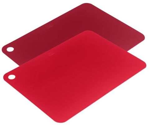 Kuhn Rikon Flexible Cutting Board Set 2pcs Red - Lightweight Non-Slip Cutting Mats with Corner Hanging Hole, Flexible Material for Easy Pouring, Dishwasher Safe Kitchen Set