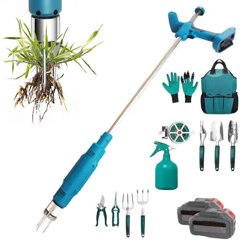 STWBHW Electric Stand Up Weed Puller Tool,Long Handled Weeding Tool,Electric 21v Cordless Weed With 2 Batteries& Fast Charge,Stand Up Gardening Weeding Tool w/Mechanism for Lawn, Yard, Garden