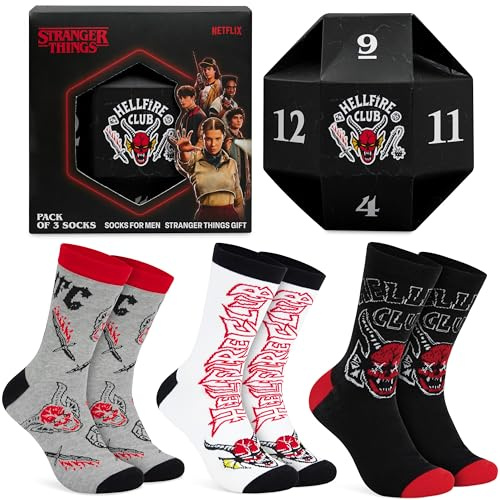 Stranger Things Socken für Herren 40-45, Weicher Baumwollmix 3er Pack mit Hellfire Club Design, Geschenke für Männer