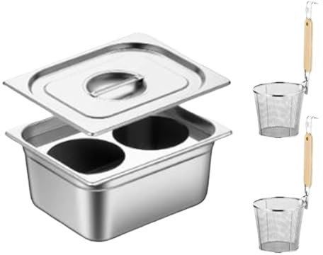 XYUERU Stainless Steel Pasta Pot Cooker Set,Insert Set with Divider and Colander Strainer Stockpots,Household Kitchen, Soup Pot, Restaurant Steamer Pot, Pasta Cookware(28x21cm)