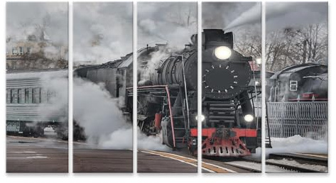 islandburner Prime Bild auf Leinwand Dampflok Bahnhof Nebel Winter Tag Eisenbahn Reise Retro Vintage Bilder Wandbilder Poster