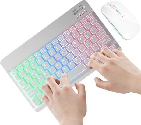 Set di per tastiera wireless a LED, ricaricabile, 7 colori, set di illuminazione a LED, ultra silenzioso, per ufficio, scuola, workstation, configurazione, tecnologia informatica, strumenti per