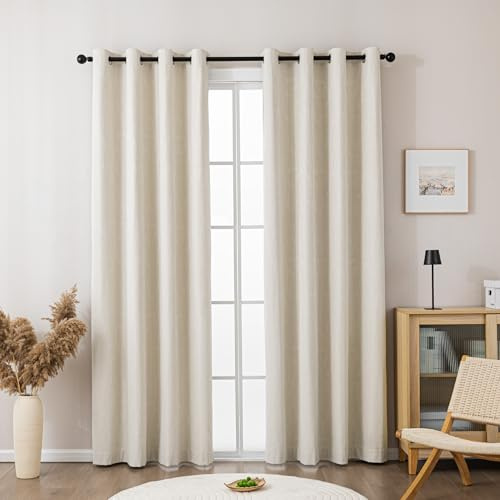Sonive 100% Blickdichte Vorhänge mit Ösen Jacquard 2 Stück H250xB145cm | Thermovorhänge Verdunkelungsvorhänge für Schlafzimmer Wohnzimmer Beige