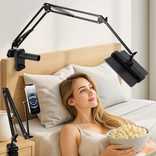 MOPUBZO Supporto Tablet Letto, Regolabile a 360° con Morsetto per Dispositivi da 4,7 a 13 Pollici, Compatibile con iPad, Samsung Kindle, iPad Letto Adatto per Spessori fino a 8 cm